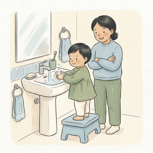 All By Myself Wash: illustration of a toddler doing the activity
