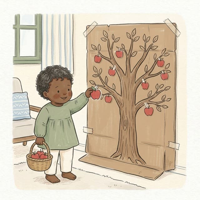 Apple Picking Tree: illustration of a toddler doing the activity