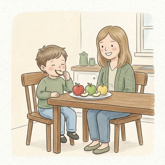 Apple Taste Test: illustration of a toddler doing the activity