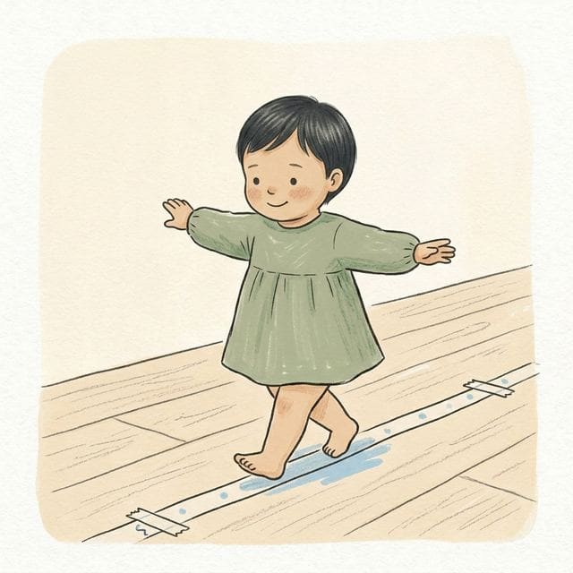 Tightrope Tape Walk: illustration of a toddler doing the activity