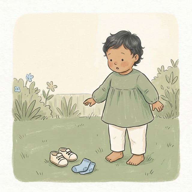 Barefoot on the Grass: illustration of a toddler doing the activity
