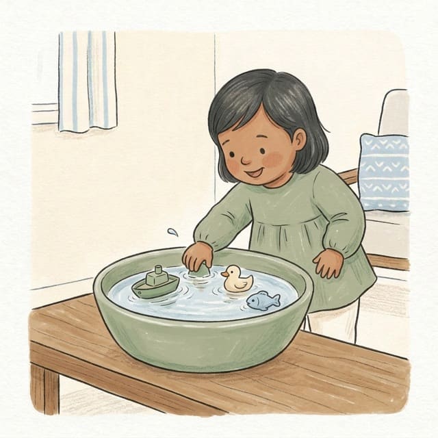 Basin Boat Bob: illustration of a toddler doing the activity