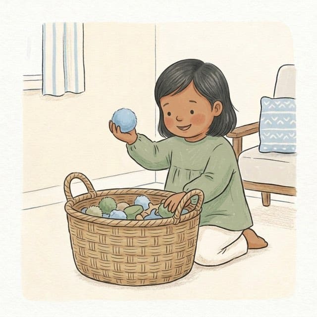 Basket Dip: illustration of a toddler doing the activity