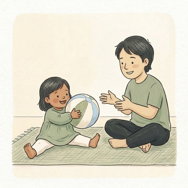 Beach Ball Catch: illustration of a toddler doing the activity