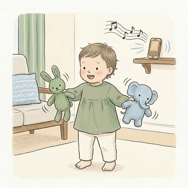 Bell Bracelet Shake: illustration of a toddler doing the activity