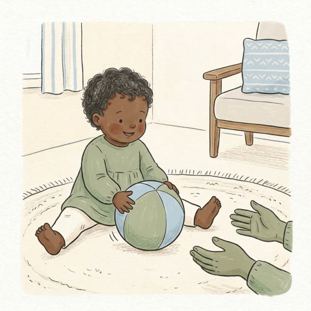 Big Ball Roll: illustration of a toddler doing the activity