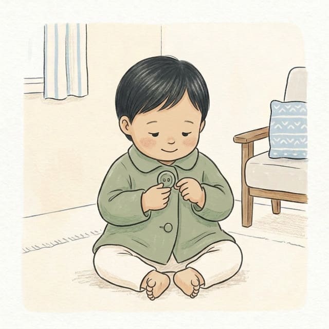 Big Button Practice: illustration of a toddler doing the activity