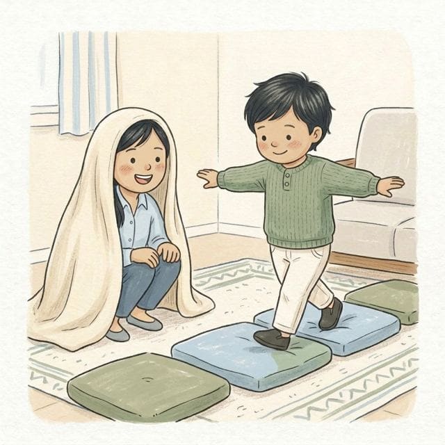 Billy Goats Gruff Bridge: illustration of a toddler doing the activity