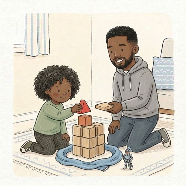 Block Castle: illustration of a toddler doing the activity