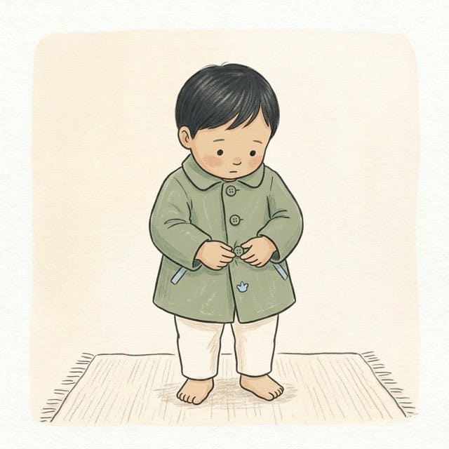 Bottom Button First: illustration of a toddler doing the activity