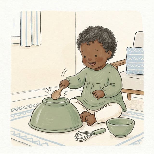 Bowl Drum Concert: illustration of a toddler doing the activity