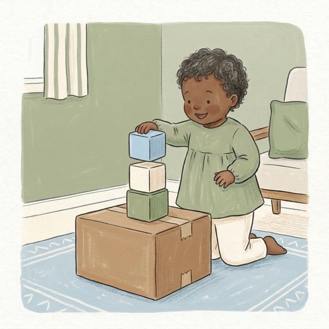 Box Block Stack: illustration of a toddler doing the activity