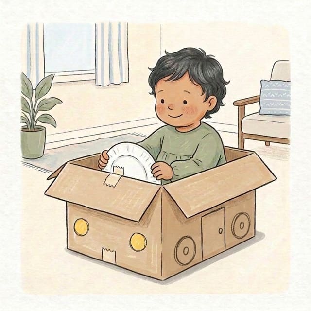 Box Car Ride: illustration of a toddler doing the activity