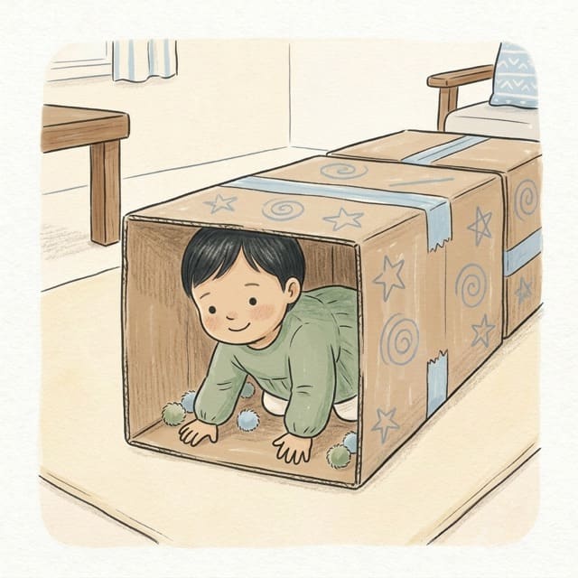 Box Fort Crawl-Through: illustration of a toddler doing the activity
