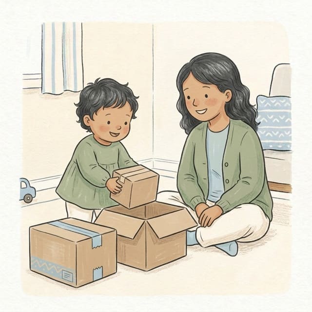Box Inside A Box: illustration of a toddler doing the activity
