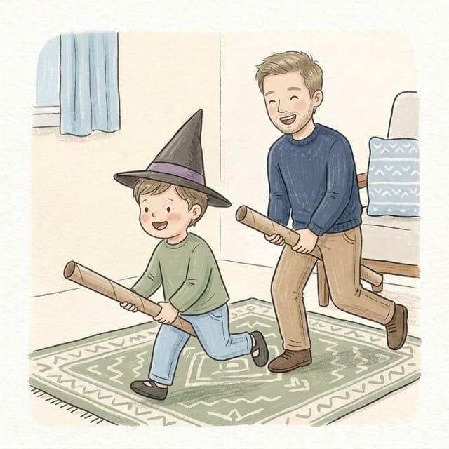 Broomstick Gallop: illustration of a toddler doing the activity