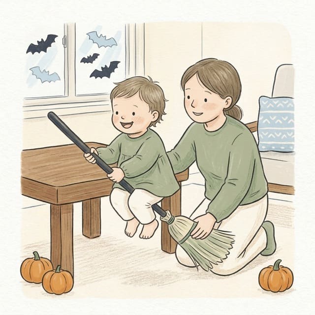 Broomstick Ride: illustration of a toddler doing the activity