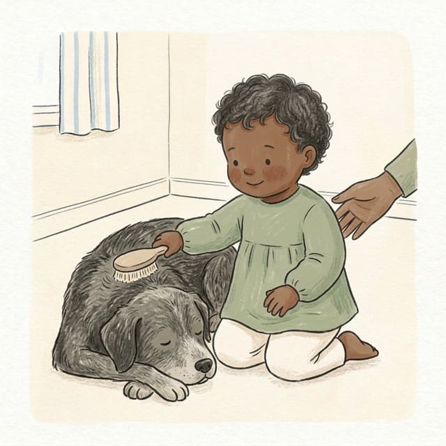 Brush the Pet: illustration of a toddler doing the activity