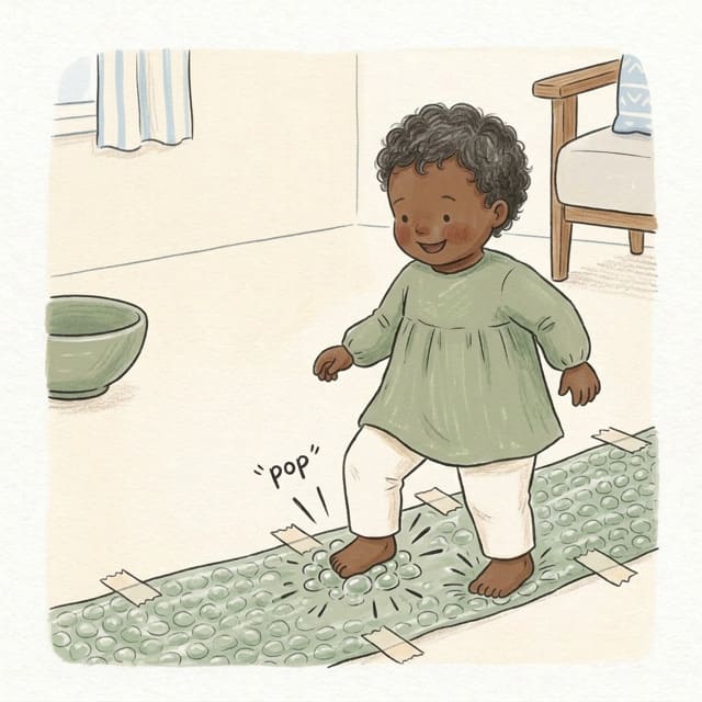Bubble Wrap Path: illustration of a toddler doing the activity