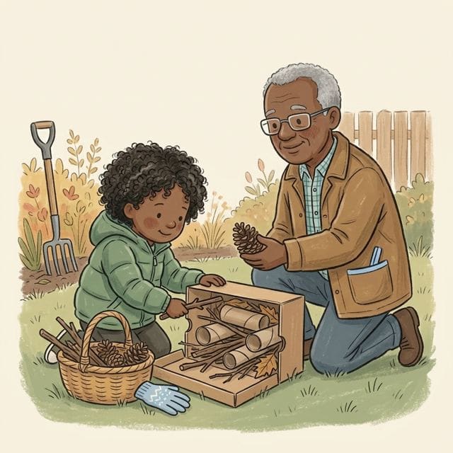 Bug Hotel: illustration of a toddler doing the activity