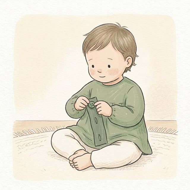 Button Strip: illustration of a toddler doing the activity