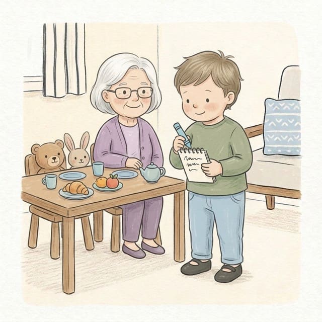 Café Order Pad: illustration of a toddler doing the activity