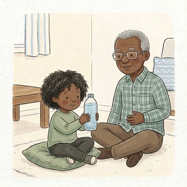 Calm-Down Glitter Bottle: illustration of a toddler doing the activity
