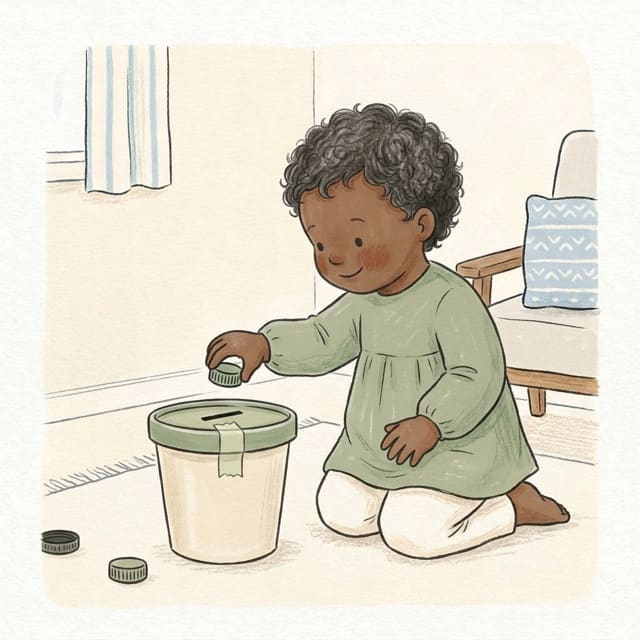 Cap Drop Tub: illustration of a toddler doing the activity