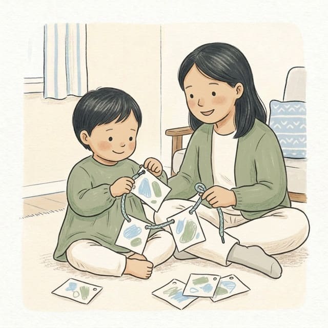 Card Flag Bunting: illustration of a toddler doing the activity