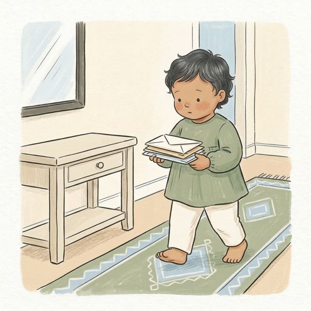 Carry the Mail: illustration of a toddler doing the activity