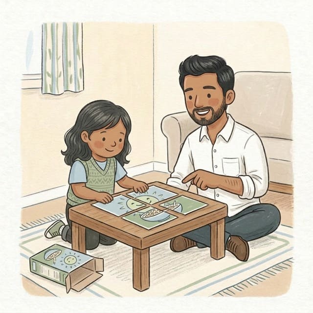 Cereal Box Puzzle: illustration of a toddler doing the activity