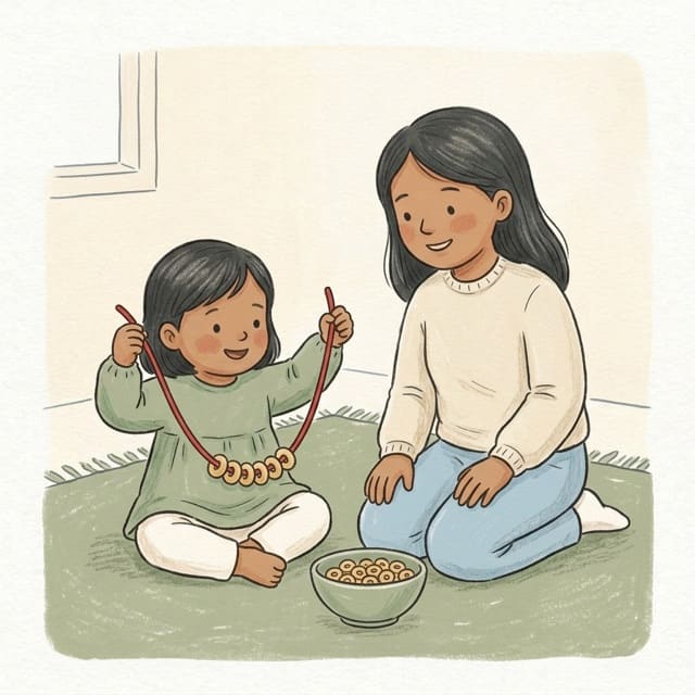 Cereal Hoop Necklace: illustration of a toddler doing the activity