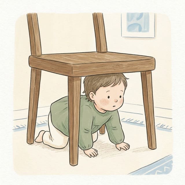 Chair Crawl Under: illustration of a toddler doing the activity