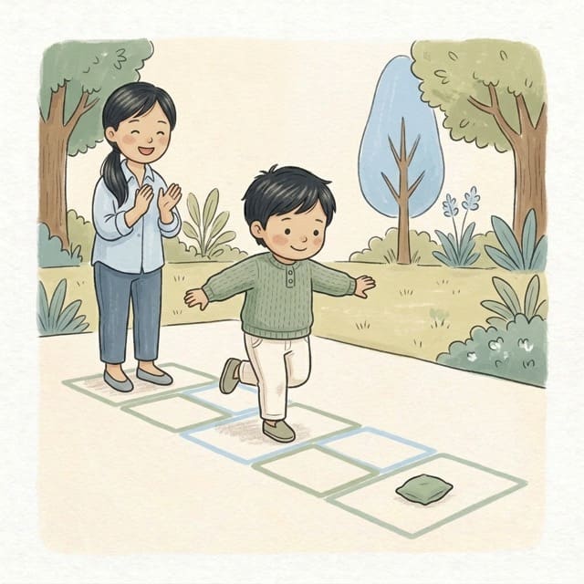 Chalk Hopscotch: illustration of a toddler doing the activity