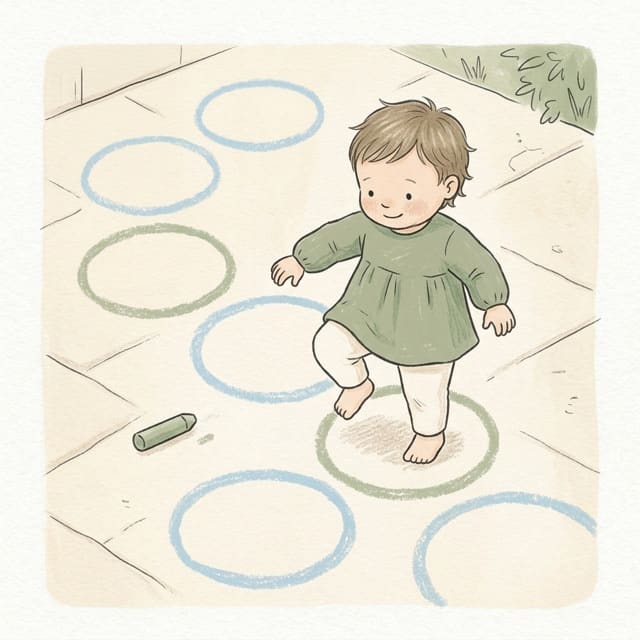 Chalk Stepping Stones: illustration of a toddler doing the activity