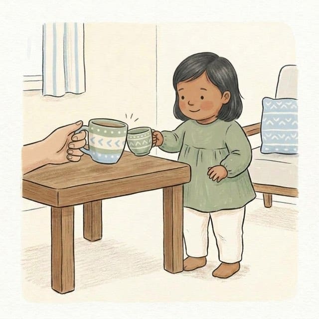 Cheers!: illustration of a toddler doing the activity