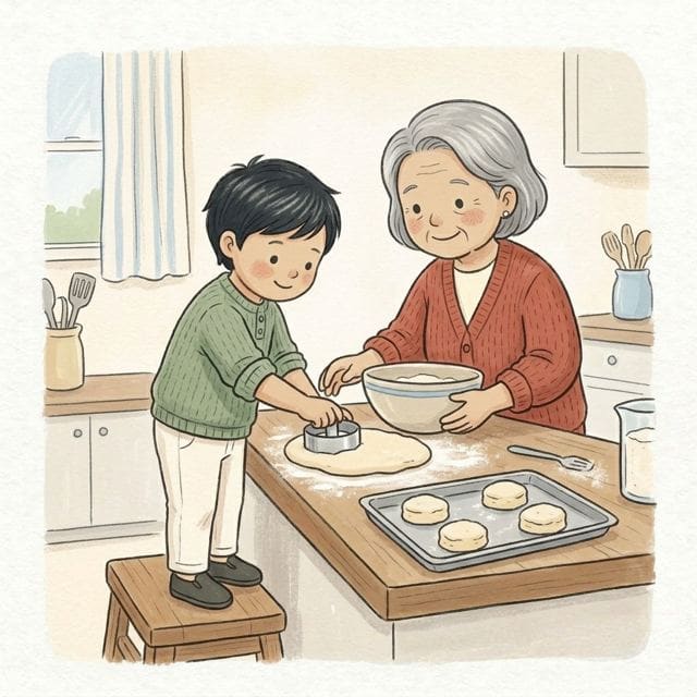 Cheesy Scone Bake: illustration of a toddler doing the activity