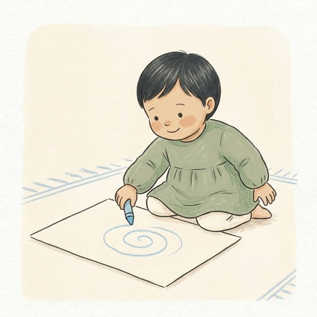 Chunky Crayon Scribble: illustration of a toddler doing the activity
