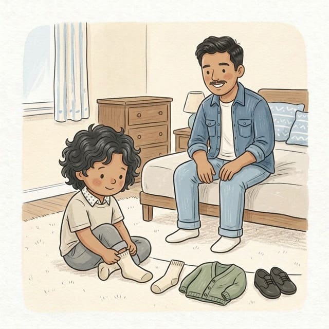 Clothes in a Line: illustration of a toddler doing the activity