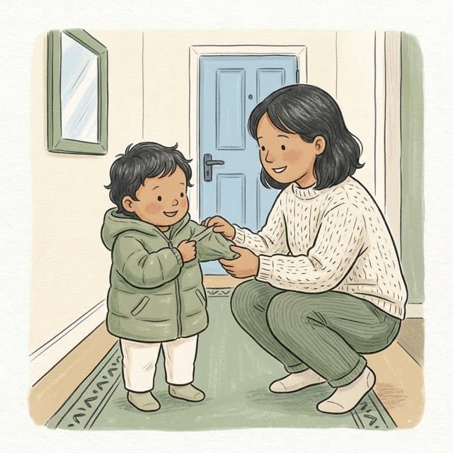 Coat Off, Light Off: illustration of a toddler doing the activity