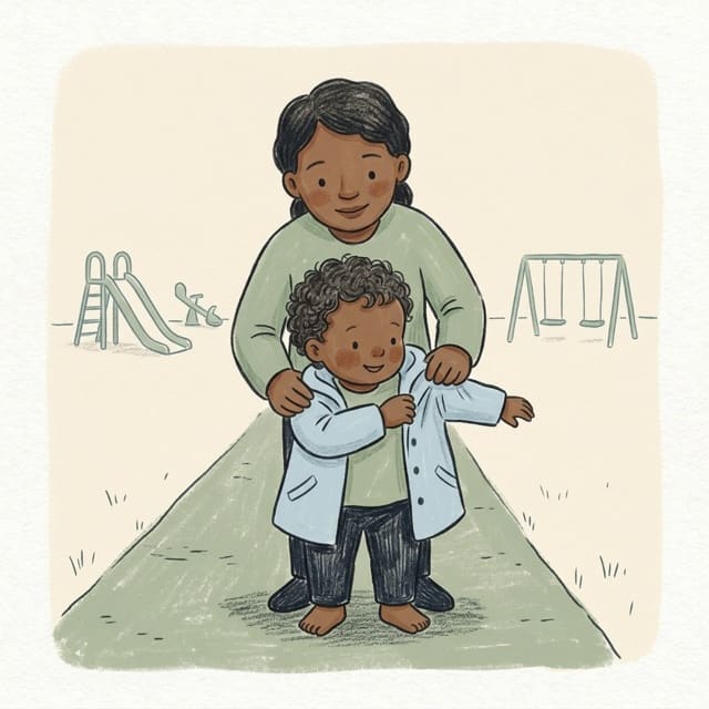 Coat On at the Park: illustration of a toddler doing the activity