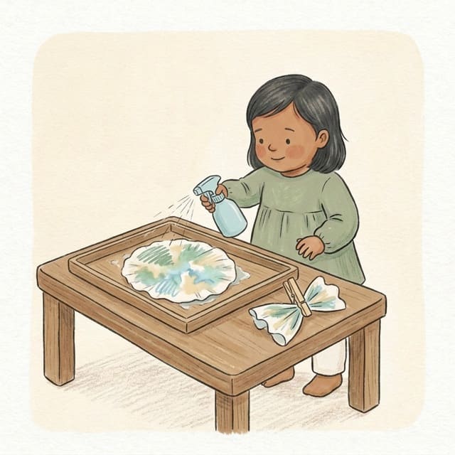 Coffee Filter Bats: illustration of a toddler doing the activity