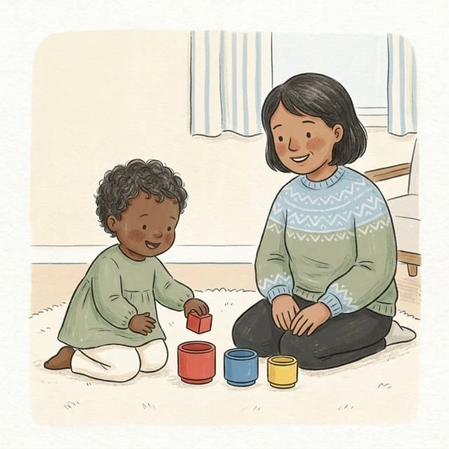 Colour Cup Match: illustration of a toddler doing the activity