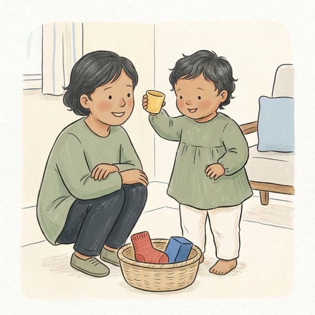 Colour Hunt Basket: illustration of a toddler doing the activity