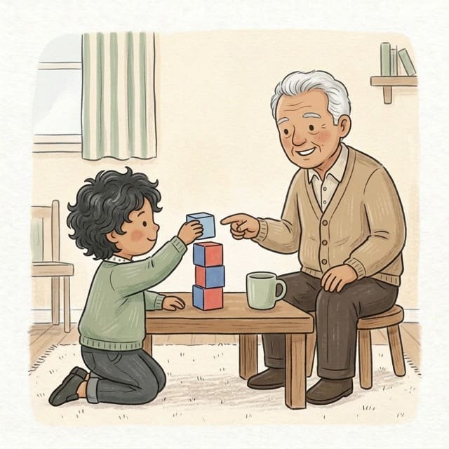 Colour Pattern Tower: illustration of a toddler doing the activity