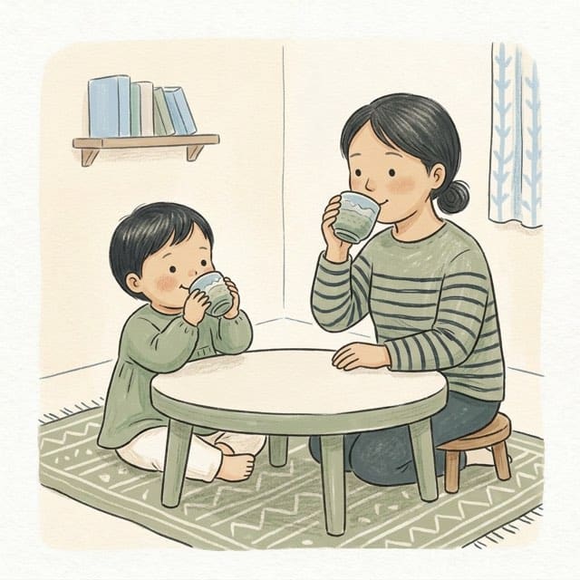 Copy My Sip: illustration of a toddler doing the activity