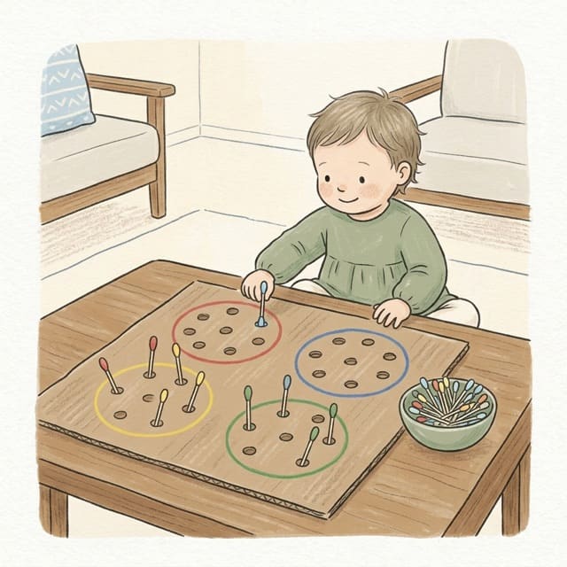 Cotton Bud Colour Match: illustration of a toddler doing the activity