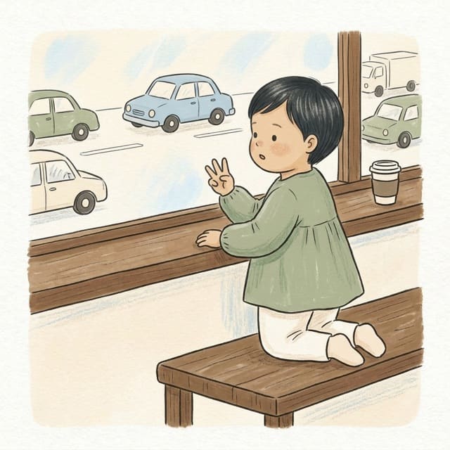 Count the Cars Going Past: illustration of a toddler doing the activity