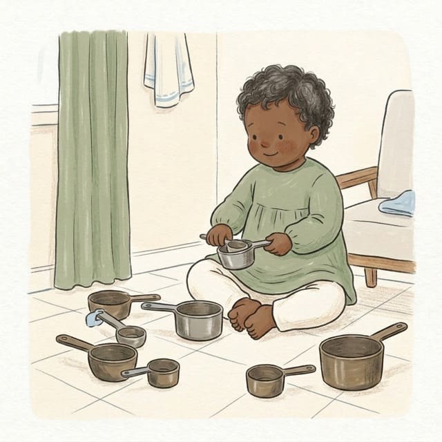 Cup Nesting: illustration of a toddler doing the activity