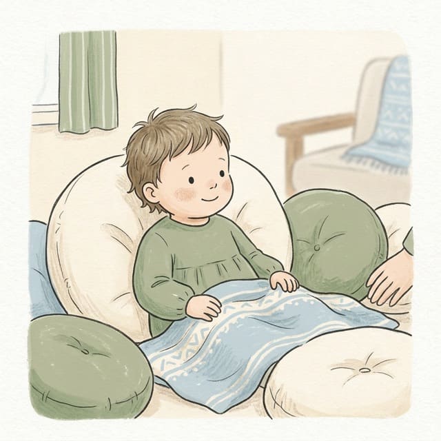 Cushion Nest Snuggle: illustration of a toddler doing the activity